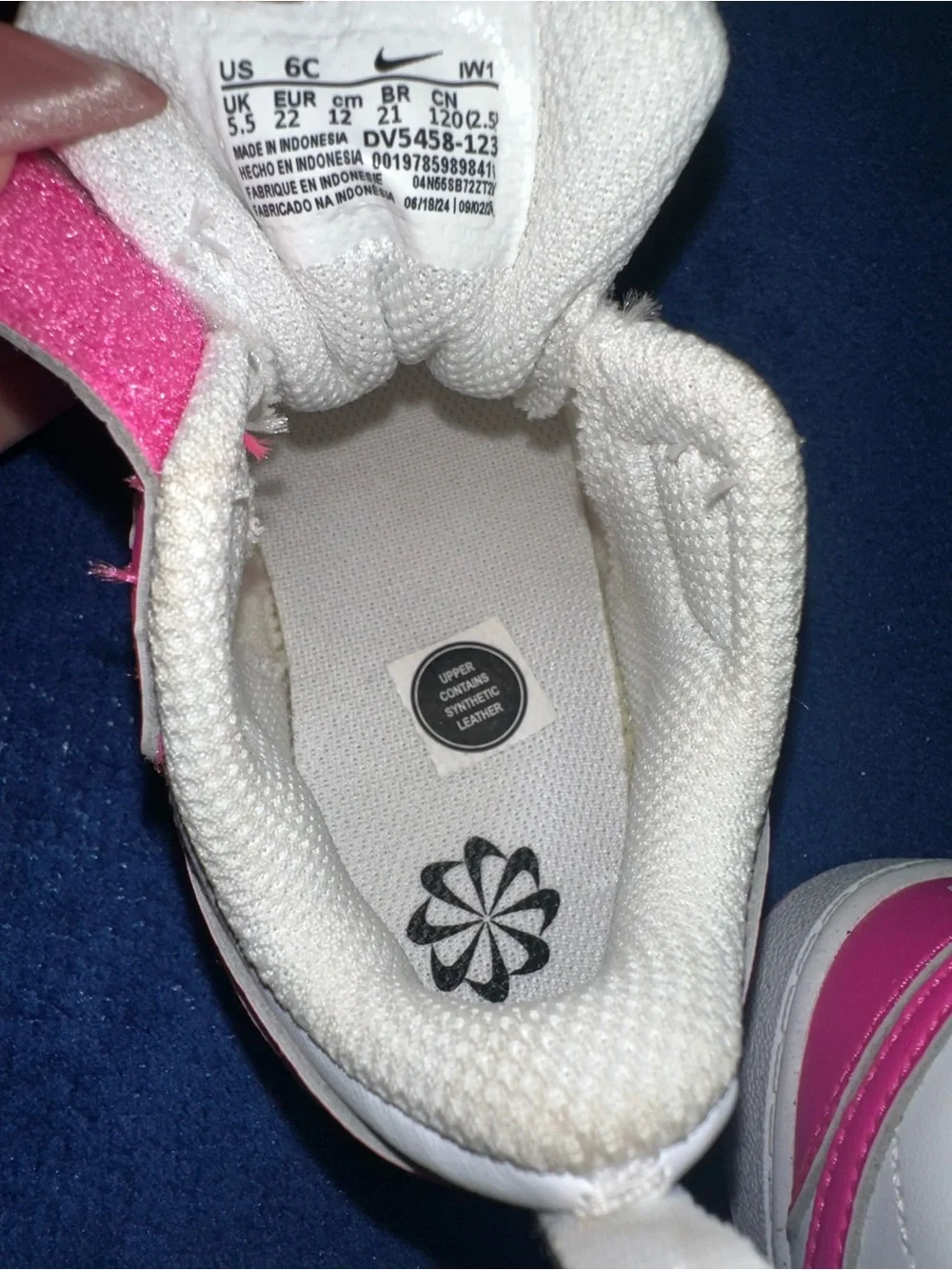 Nike Court Borough Low Recraft TD Hot Pink White 6C Velcro Leather Sneakers